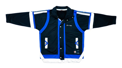 Champion - Black & Blue Tear-Away Taped Logo Track Jacket 1990s Large