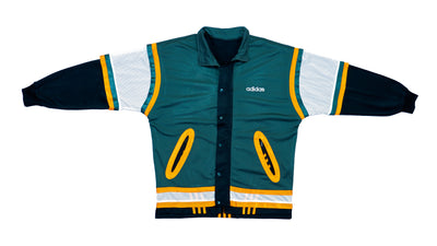 Adidas - Green & Yellow Spell-Out Mesh Track Jacket 1990s Large