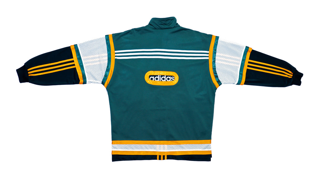 Adidas - Green & Yellow Spell-Out Mesh Track Jacket 1990s Large Vintage Retro 