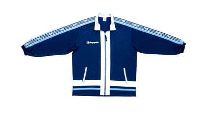 Champion - Blue & White Zip-Up Track 1990s Medium