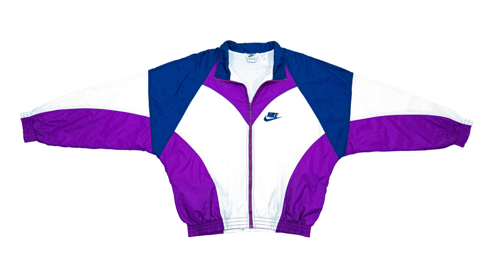 Nike - White, Purple and Blue Colorblock Windbreaker 1990s Large Vintage Retro 