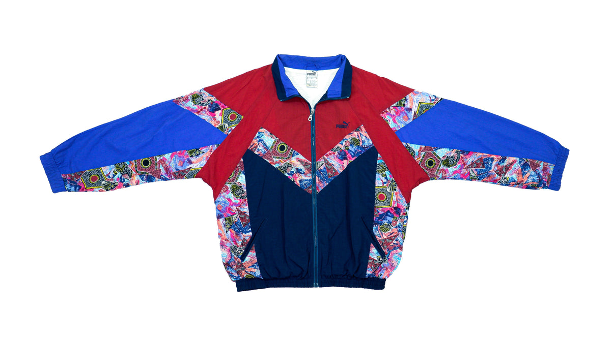 Puma - Multicolor Crazy Patterned Windbreaker 1990s Large Vintage Retro 