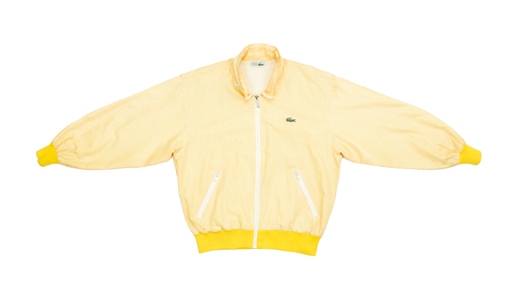 Lacoste - Yellow Striped Chemise Bomber Jacket 1990s Medium Vintage Retro