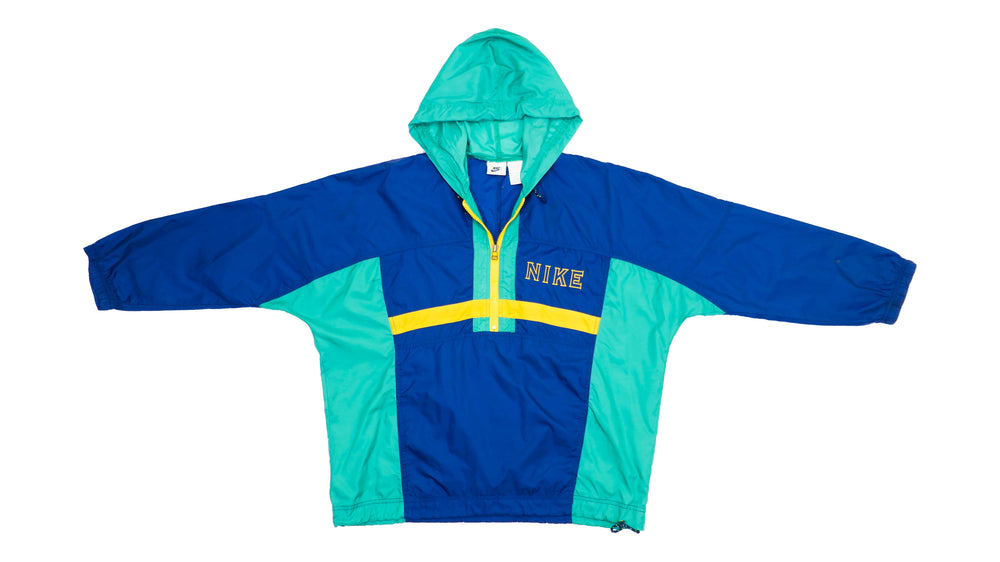 Vintage Retro Nike - Blue & Green 1/4 Zip Windbreaker 1990s Large