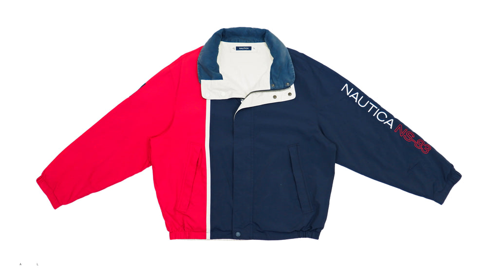 Vintage Retro Spell-Out Nautica - Two Tone Red and Blue Reversible Jacket 1990s Large