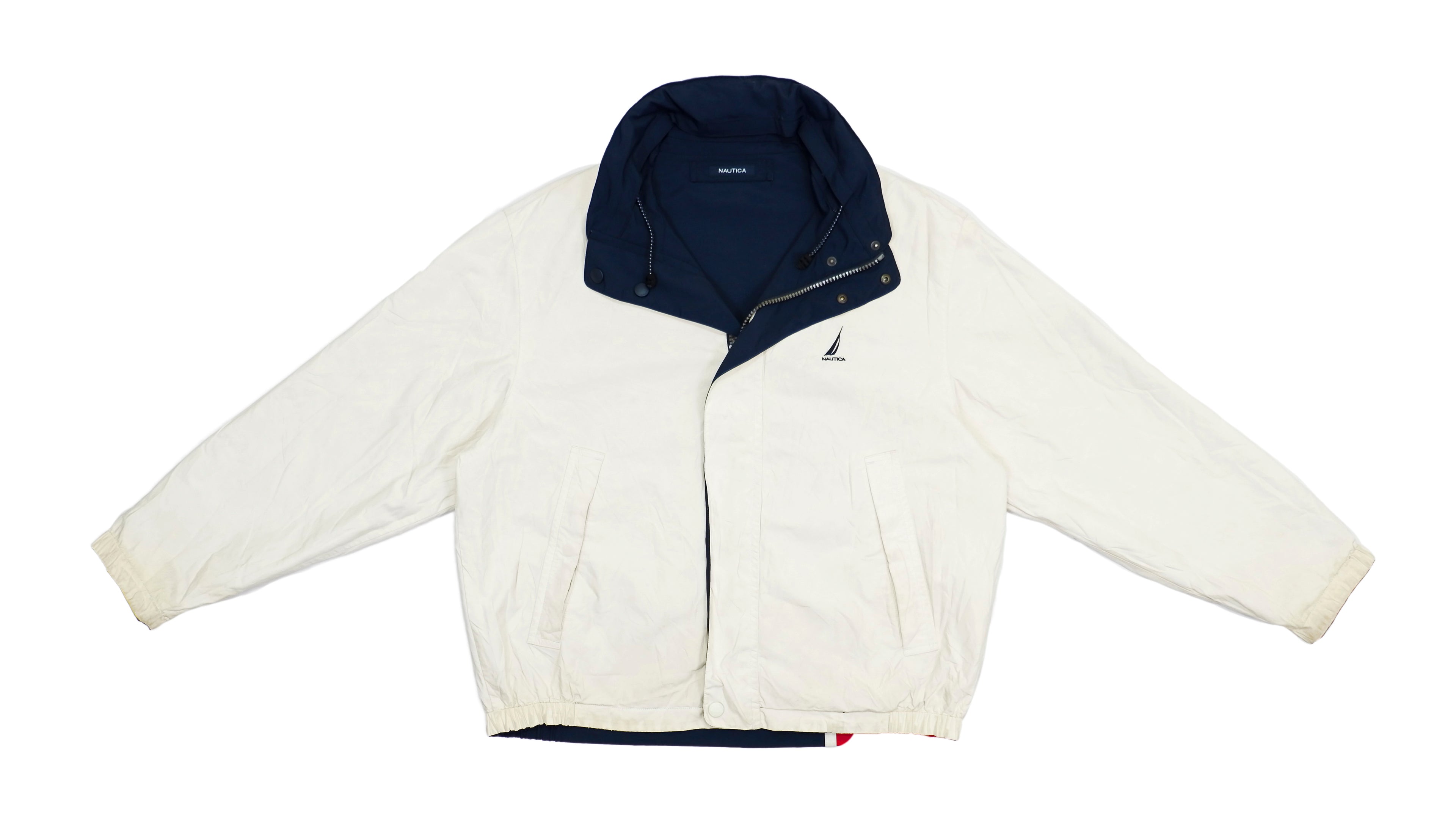 Vintage Retro Spell-Out Nautica - Two Tone Red and Blue Reversible Jacket 1990s Large