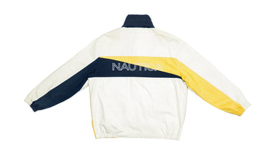 Nautica - Yellow and White Big Spellout Reversible Jacket 1990s Large