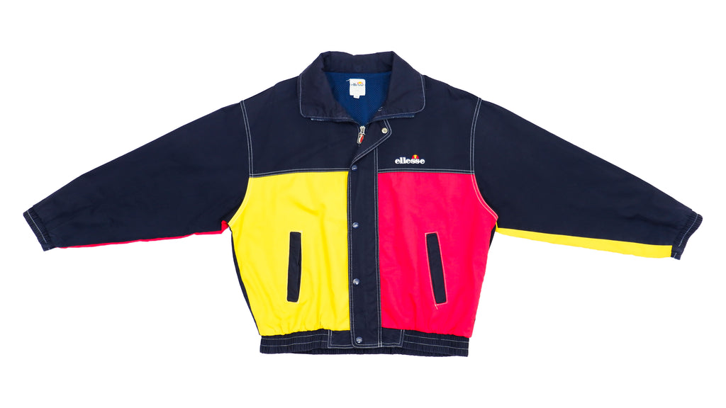 Ellesse - Colorblock Yellow and Red Spell-Out Jacket 1990s Large Vintage Retro