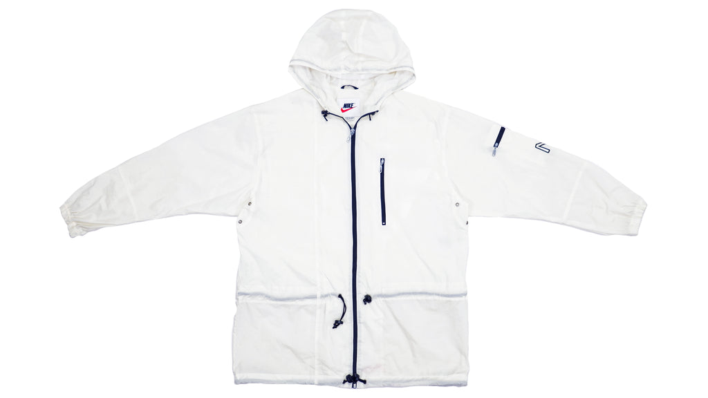 Vintage Retro Nike - White Hooded Windbreaker 1990s Large