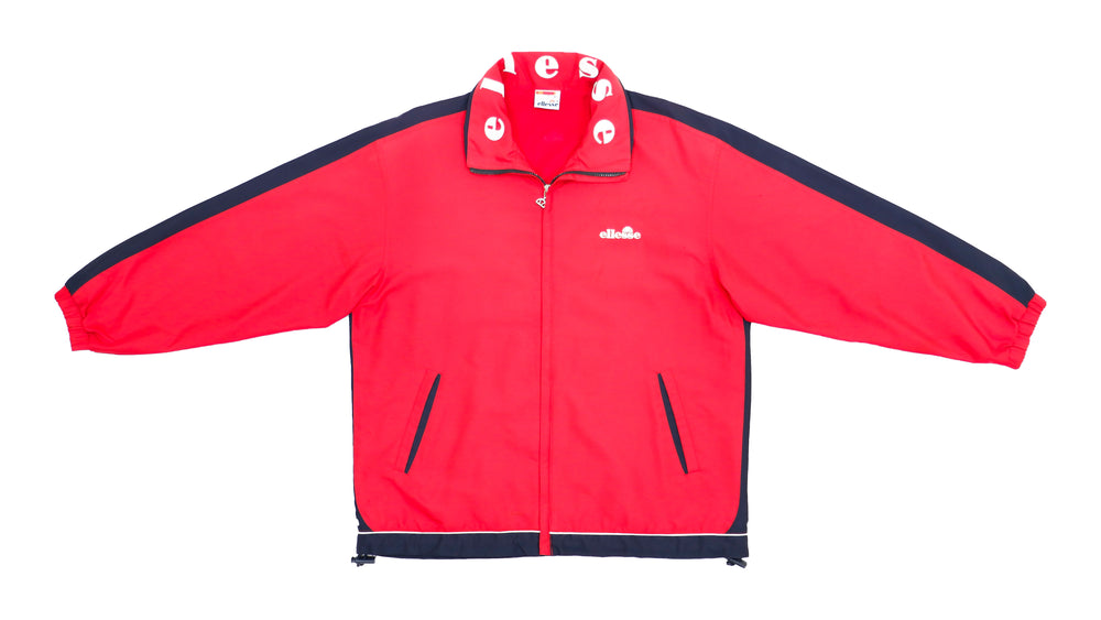 Ellesse - Red Colorblock Spell-Out Windbreaker 1990s Large Vintage Retro
