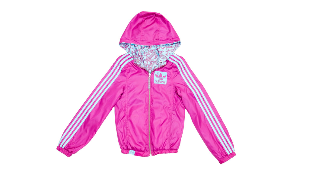 Adidas - Reversible Pink / Patterned Hooded Windbreaker 2000s X-Small Vintage Retro