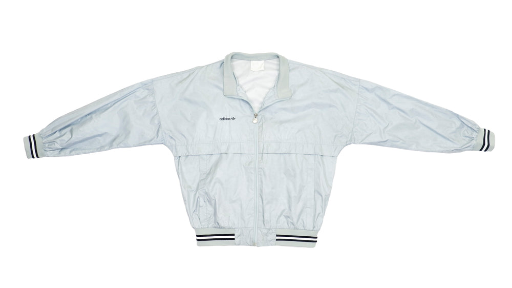 Adidas - Silver Zip Up Windbreaker 1990s Large Vintage Retro