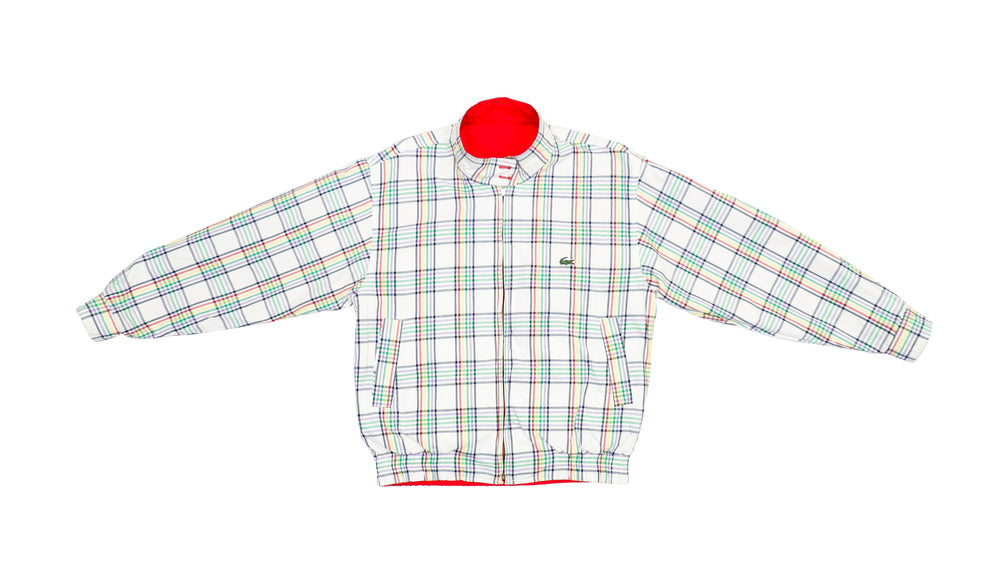 Lacoste - Red & Plaid Reversible Harrington Jacket 1990s Large Vintage Retro