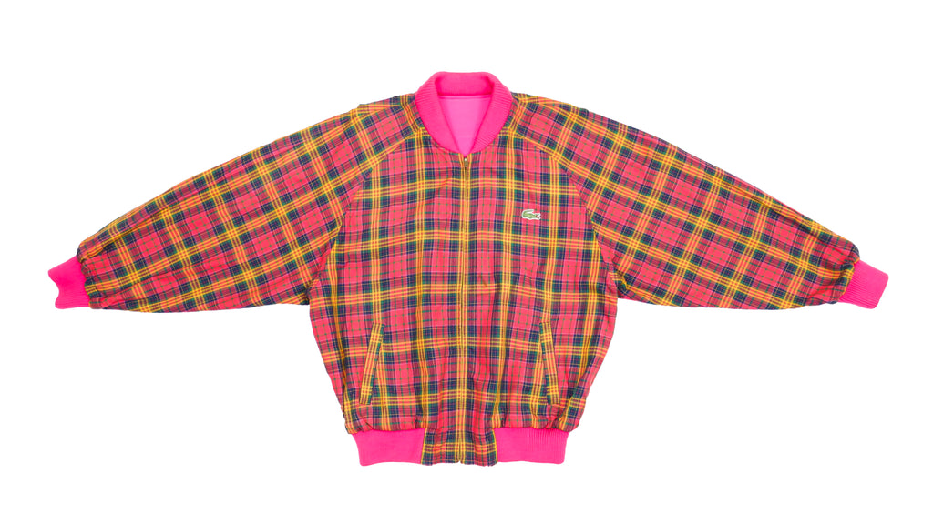 Lacoste - Pink & Plaid Reversible Bomber Jacket 1990s Large Vintage Retro