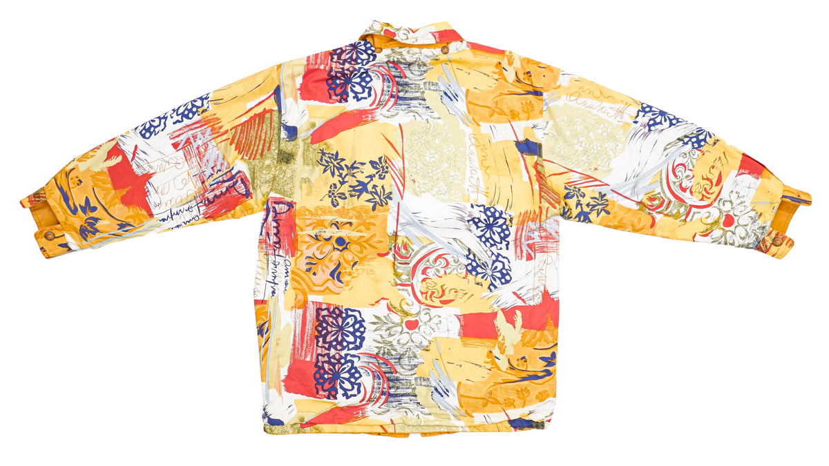 Lee - Reversible Yellow and Patterned Hooded Jacket 1990s Large Vintage Retro