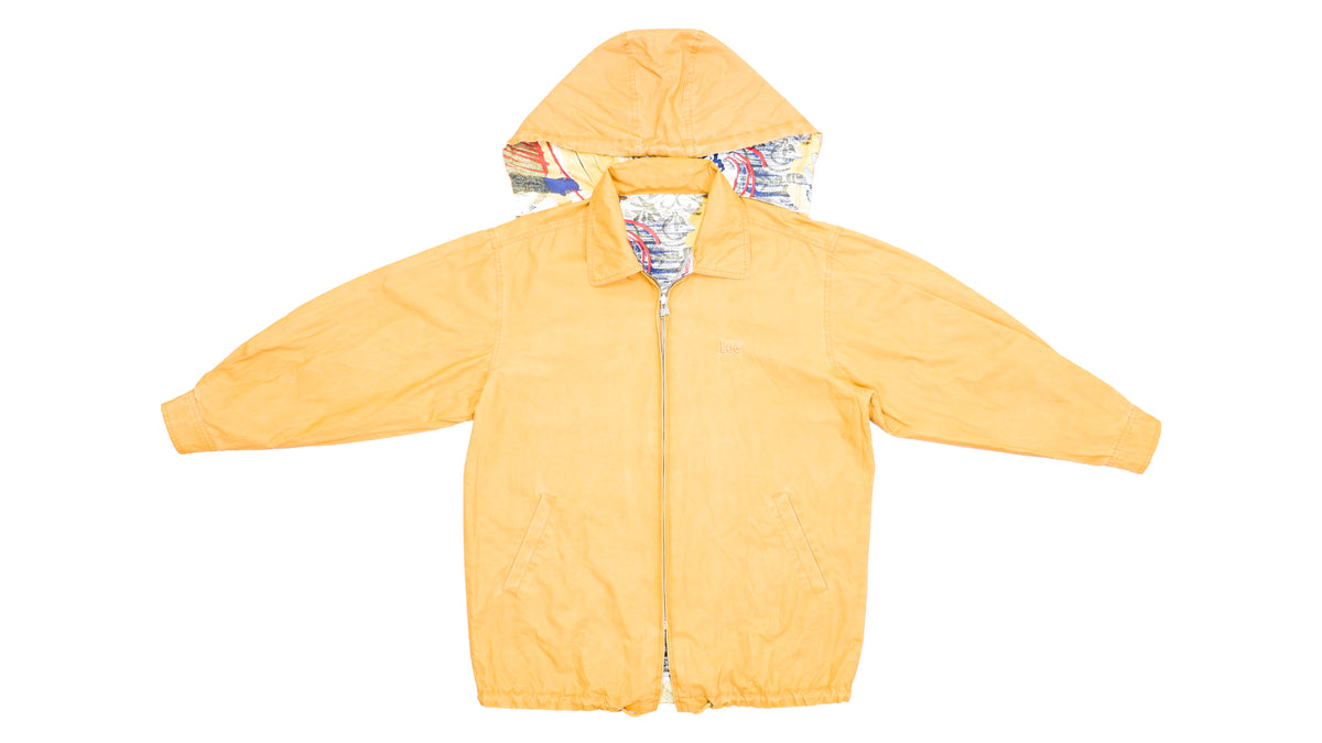 Lee - Reversible Yellow and Patterned Hooded Jacket 1990s Large Vintage Retro