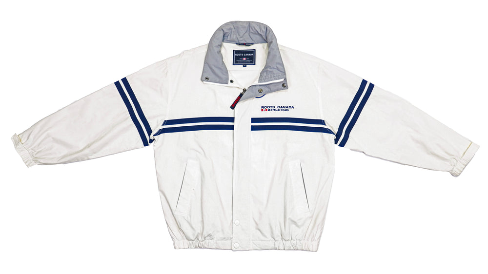 Roots Canada - Light Grey  Spell-Out Jacket 1990s Large Vintage Retro
