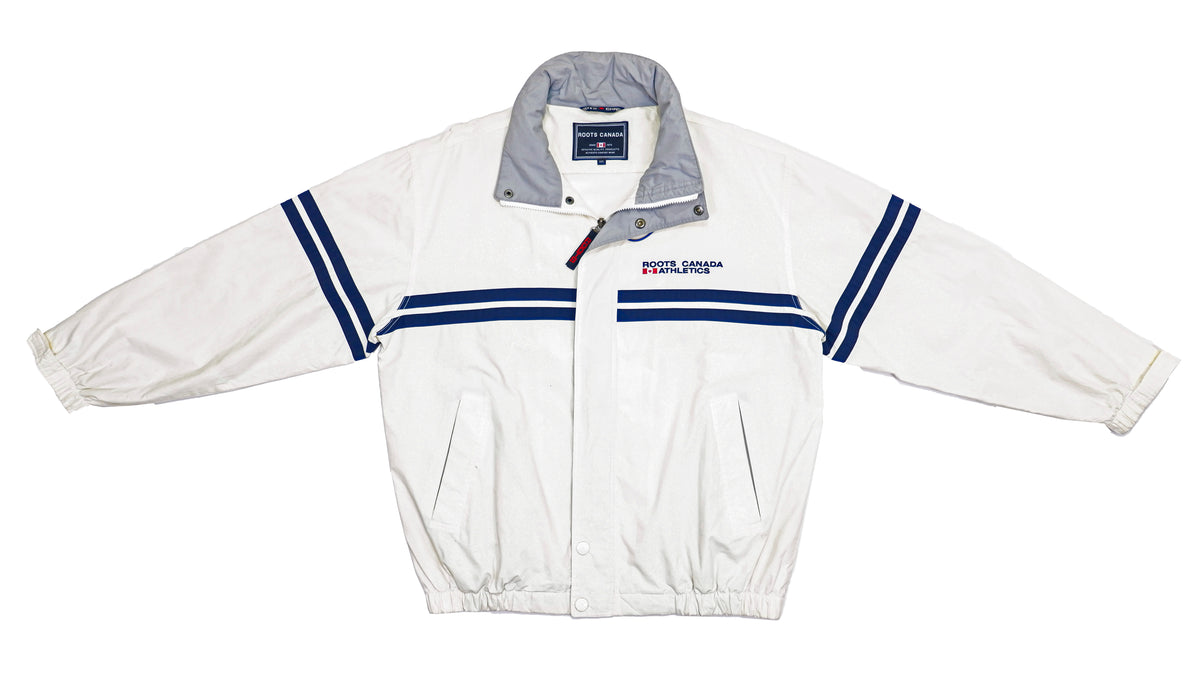 Roots Canada - Light Grey  Spell-Out Jacket 1990s Large Vintage Retro