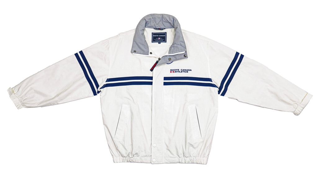 Roots Canada - Light Grey  Spell-Out Jacket 1990s Large Vintage Retro