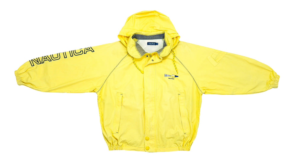 Nautica - Yellow Spell-Out Hooded Jacket 1990s X-Large Vintage Retro 