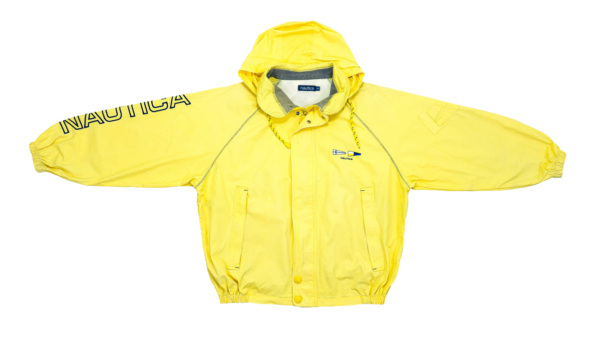 Nautica - Yellow Spell-Out Hooded Jacket 1990s X-Large Vintage Retro 