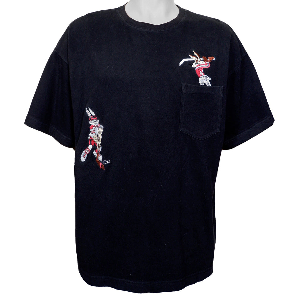 Vintage (Acme Clothing) - Black Looney Tunes Bugs Bunny & Wile E. Coyote T-Shirt 1990s Large Retro