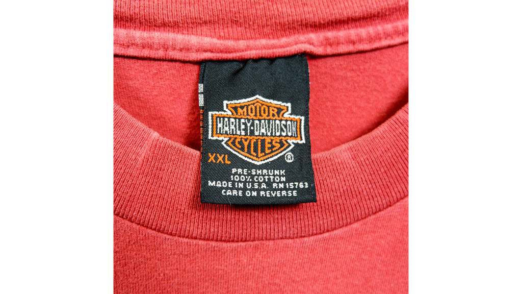 Harley Davidson - Red Spell-Out & Big Logo T-Shirt 1990s X-Large Vintage Retro