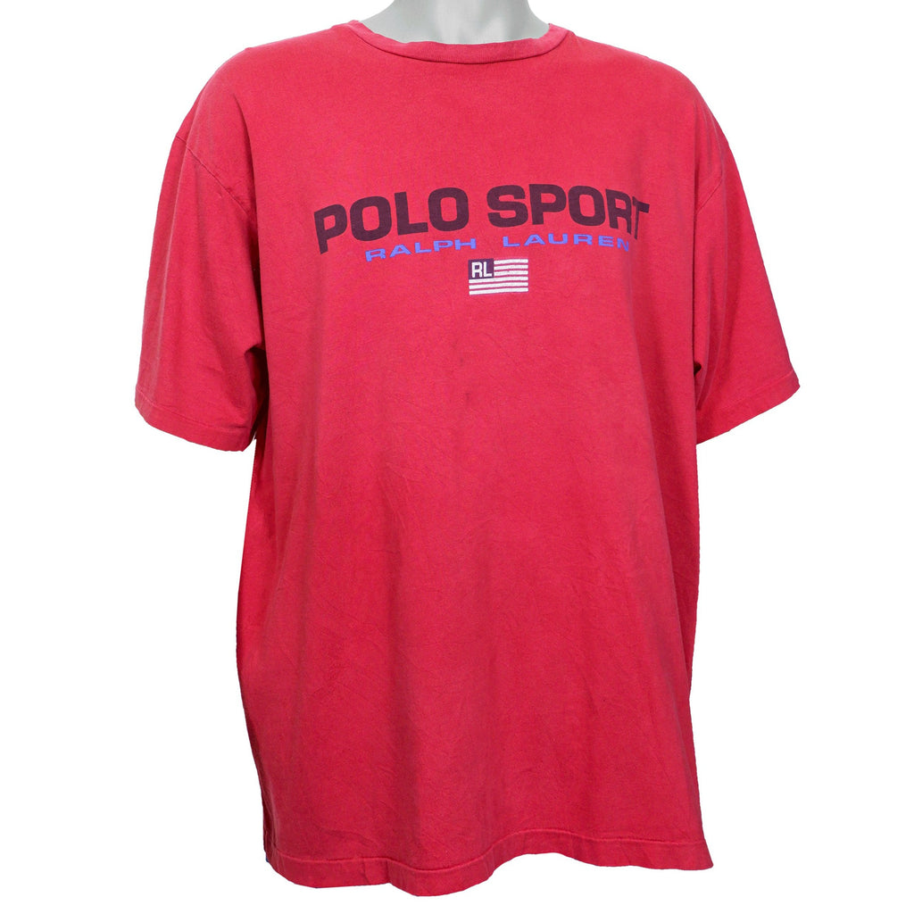 Ralph Lauren (Polo) - Red Spell-Out T-Shirt 1990s X-Large Vintage Retro