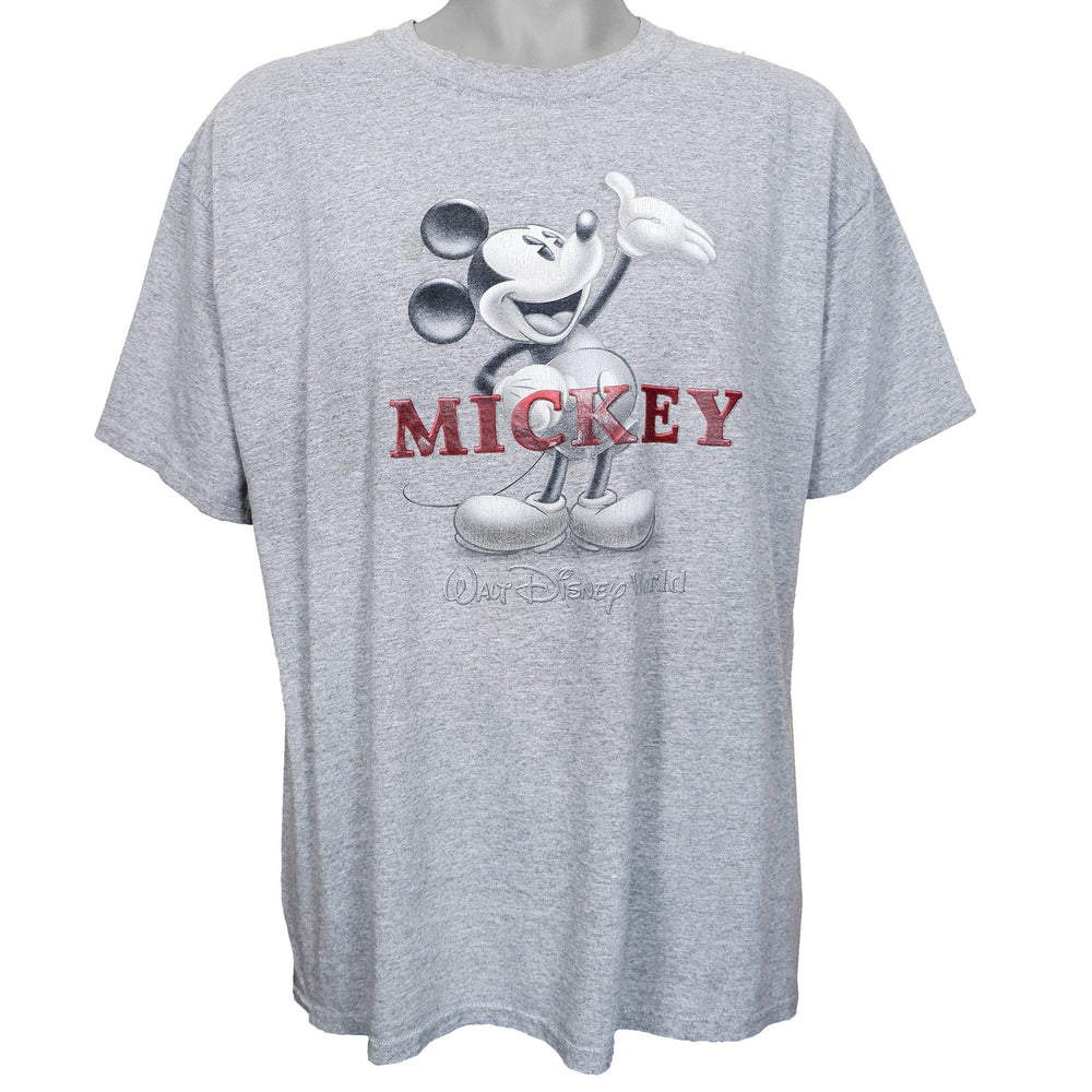 Disney - Grey Mickey Mouse Spell-Out T-Shirt 1990s Large Vintage Retro