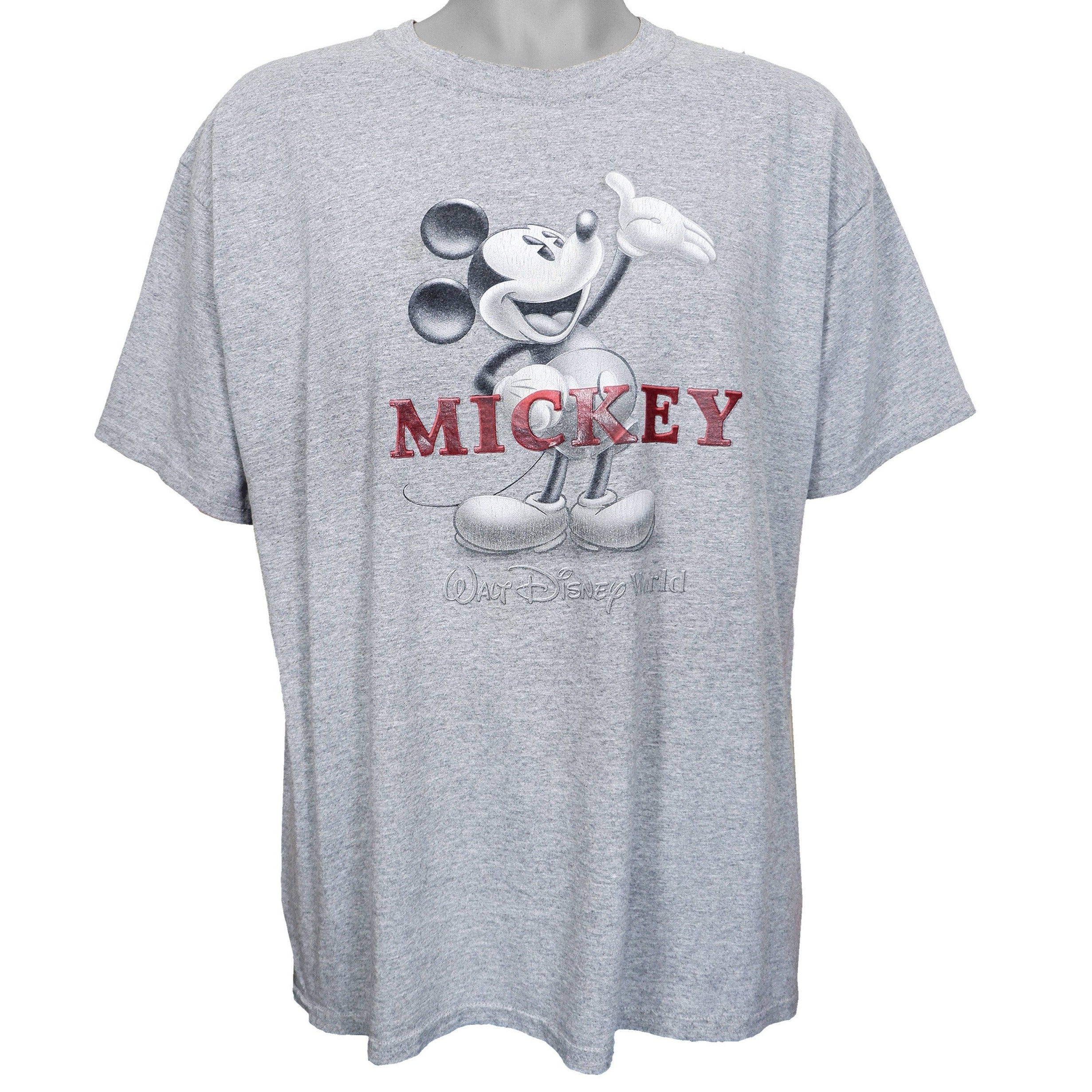 Disney - Grey Mickey Mouse Spell-Out T-Shirt 1990s Large Vintage Retro