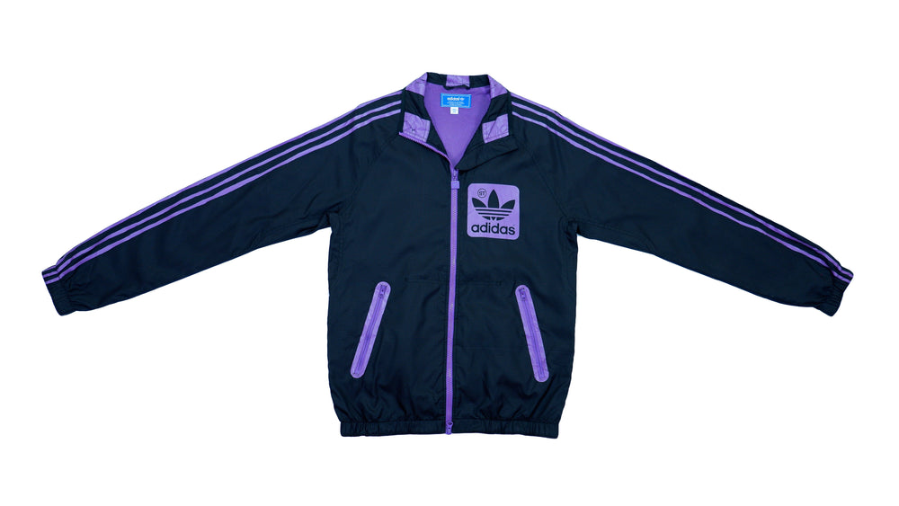 Adidas - Black & Purple Skateboard Windbreaker 1990s Medium Vintage Retro 