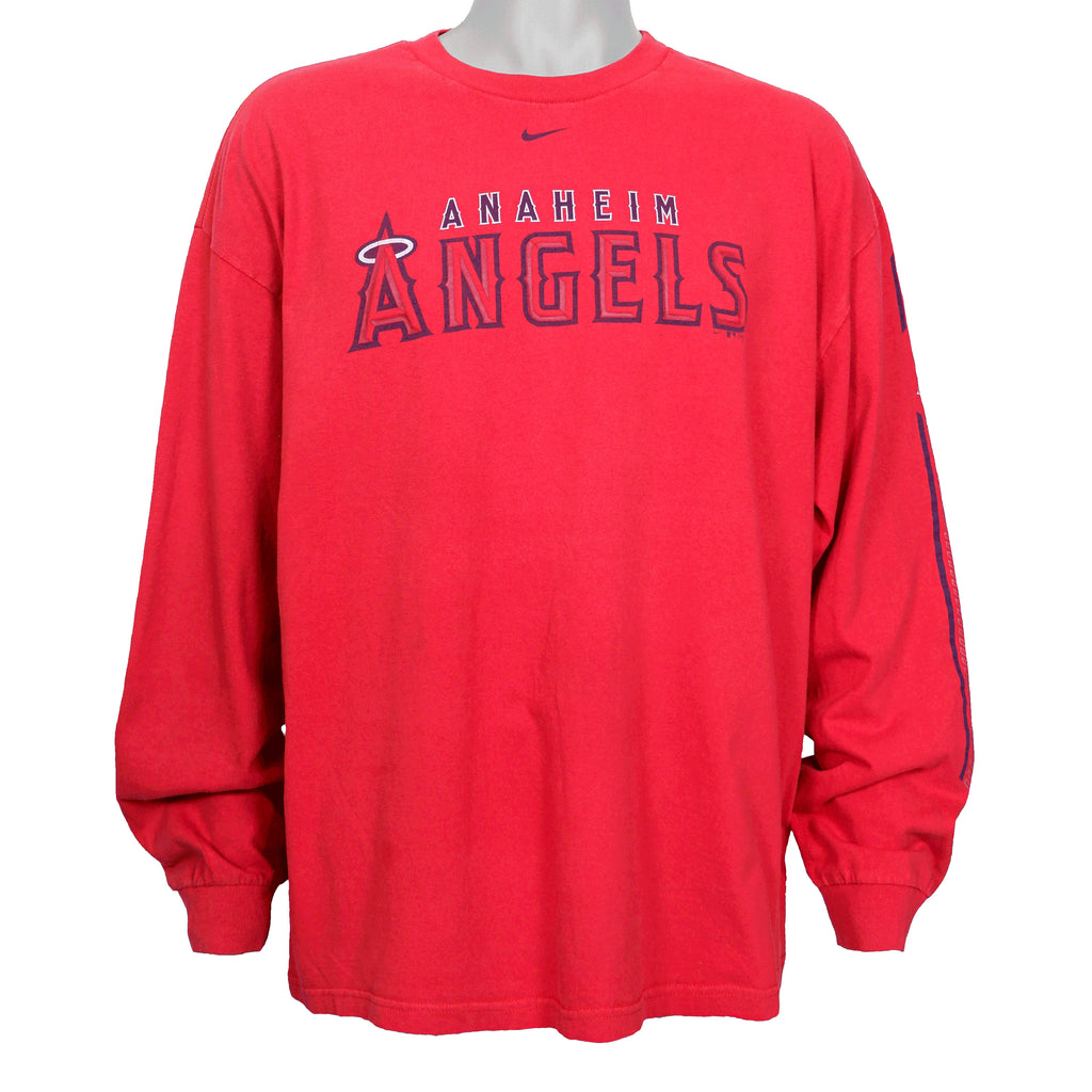 Nike - Anaheim Angels Spell-Out Long Sleeved Shirt 1990s Large Vintage Retro MLB Baseball