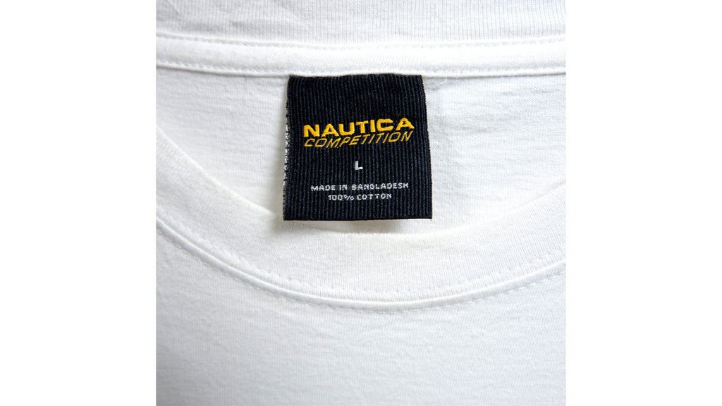 Nautica - White with Red Logo T-Shirt 1990s Large Vintage Retro
