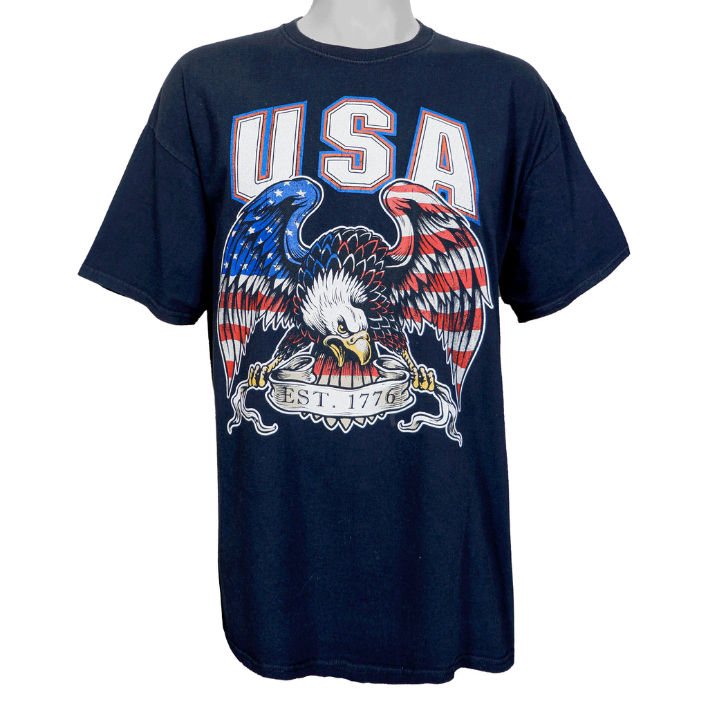 Vintage - Blue USA - Eagle Spell-Out T-Shirt 1990s X-Large Vintage Retro