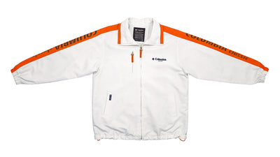 Columbia - White & Orange Taped Logo Hooded Windbreaker 1990s Large
