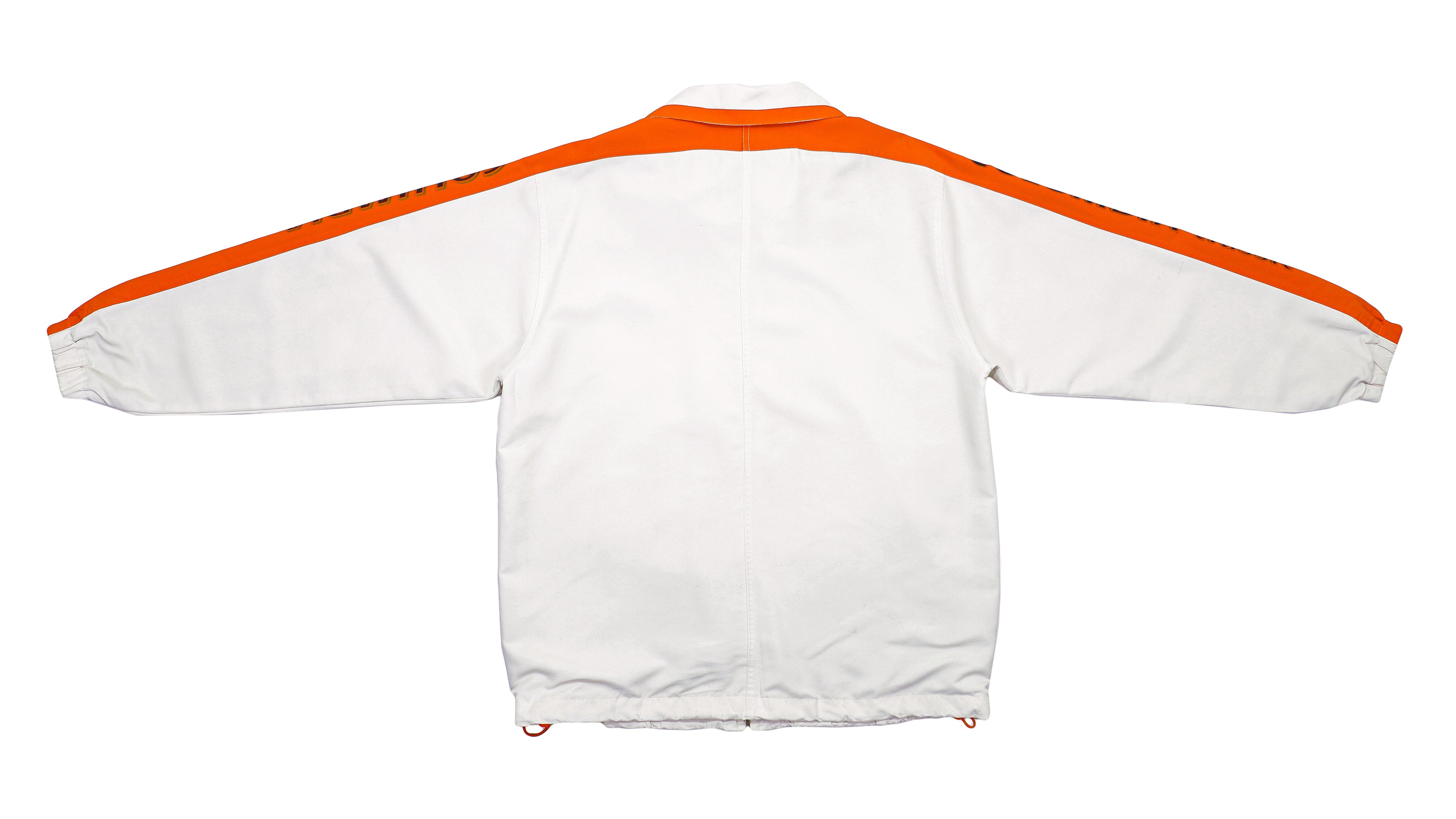 Columbia - White & Orange Taped Logo Hooded Windbreaker 1990s Large Vintage Retro 