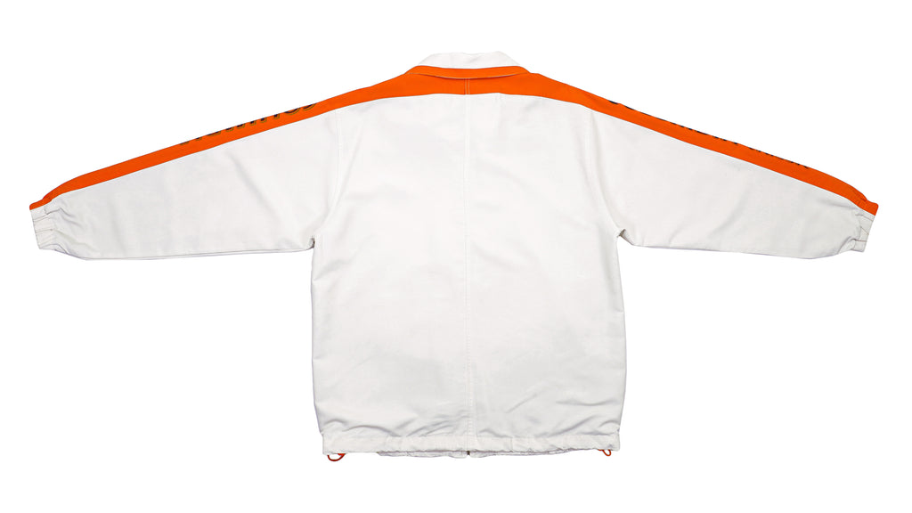 Columbia - White & Orange Taped Logo Hooded Windbreaker 1990s Large Vintage Retro 