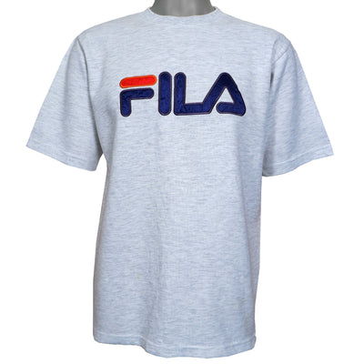 FILA - Grey Big Logo T-Shirt 1990s Large