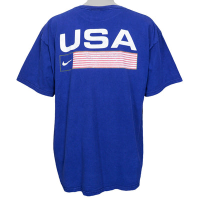 Nike - Blue USA Spell-Out T-Shirt 1990s X-Large
