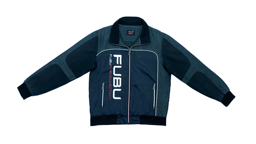 FUBU - Black Two-Tone Big Logo Jacket 1990s Medium Vintage Retro 