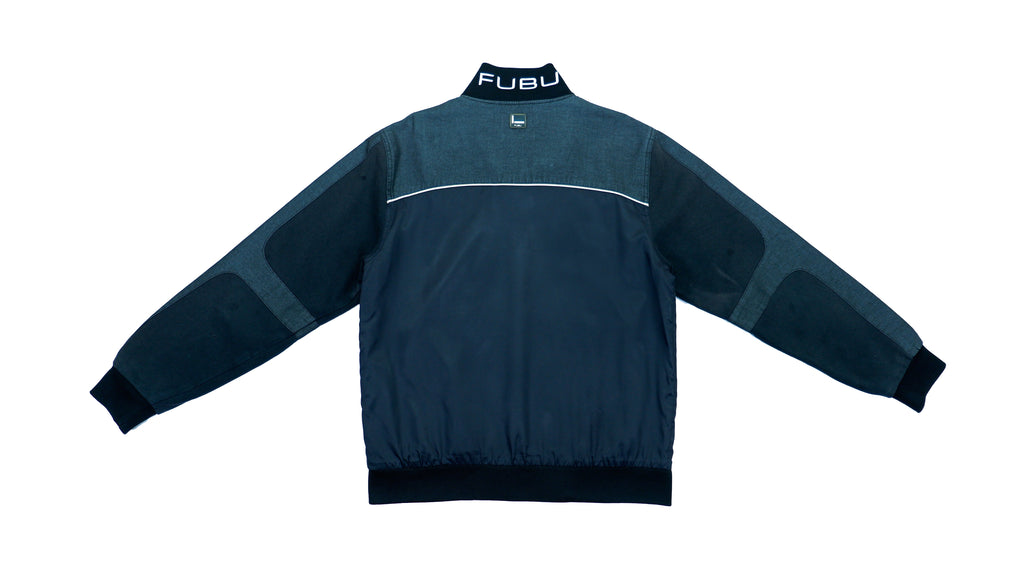 FUBU - Black Two-Tone Big Logo Jacket 1990s Medium Vintage Retro 