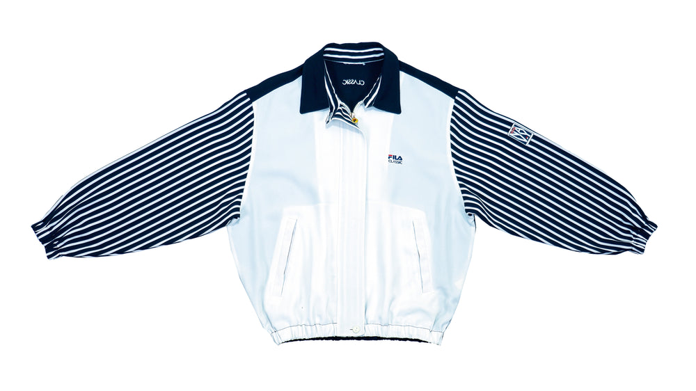 FILA - Black and White Jacket with Arm Detail 1990s Medium Vintage Retro 