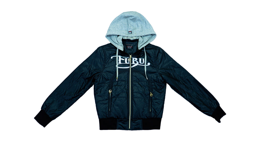 FUBU - Black Hooded Jacket 1990s Small Vintage Retro 