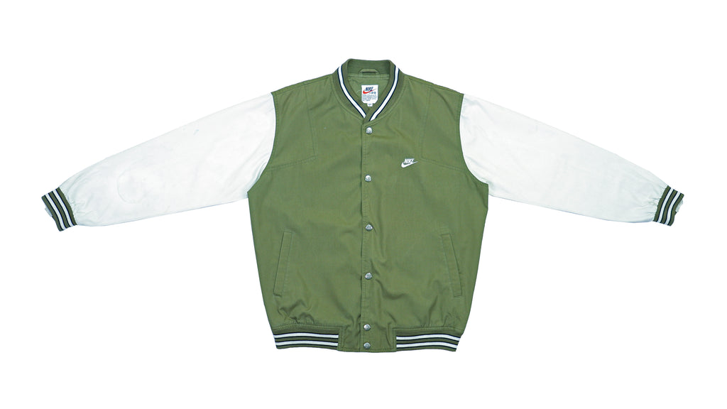 Nike - Green & White Button Up Baseball Jacket 1990s Medium Vintage Retro 