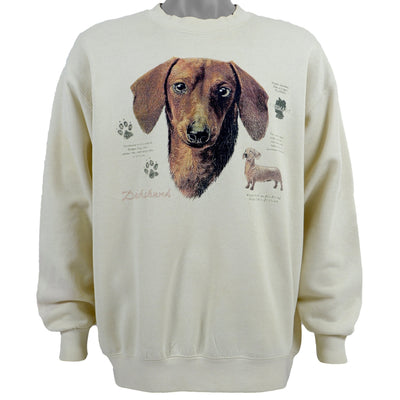Vintage (Lee) - Cream Dachshund Crew Neck Sweatshirt 1990s Large