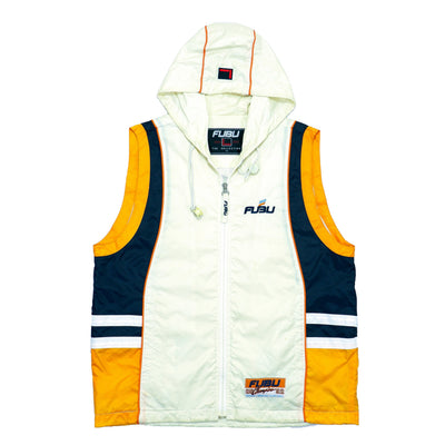 FUBU - White Spell-Out Hooded Vest 1990s Medium