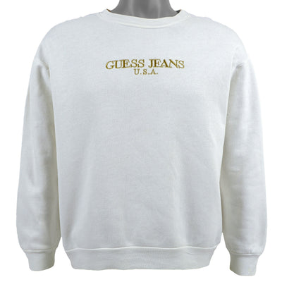 Guess - White Spell-Out Crew Neck Sweatshirt Medium