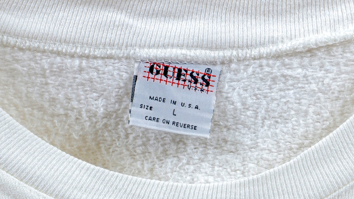 Guess - White Spell-Out Crew Neck Sweatshirt Medium Vintage Retro
