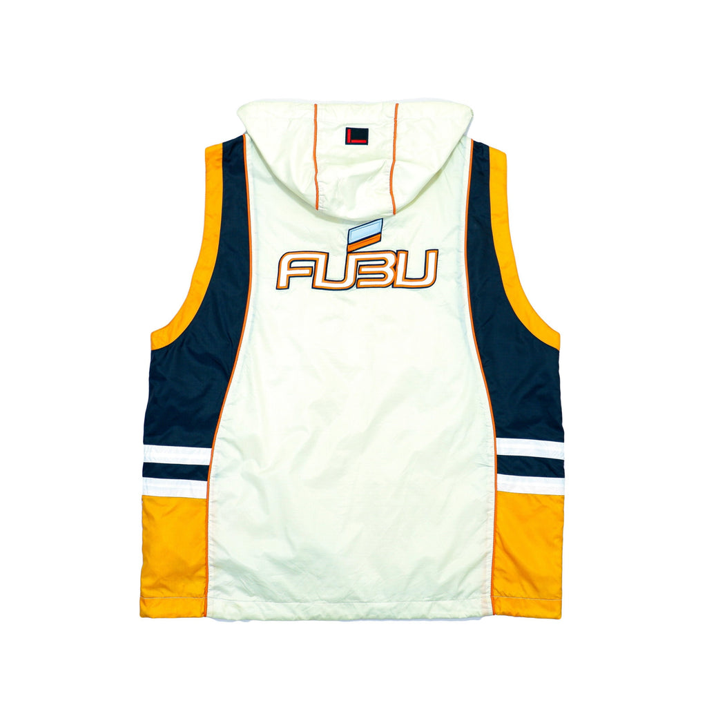 FUBU - White Spell-Out Hooded Vest 1990s Medium Vintage Retro 