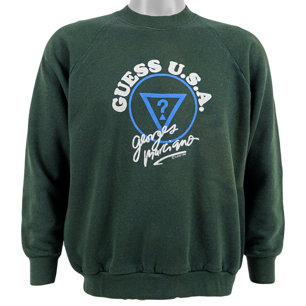 Guess - Green Big Logo & Spell-Out Sweatshirt 1990s Medium Vintage Retro